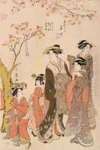 Courtesans strolling beneath cherry trees, c.1789 by Kitagawa Utamaro
