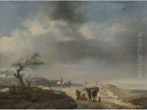 Dune Landscape With Figures by Pieter Wouwermans or Wouwerman