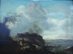 River Landscape Scene With Sportsman, Fishermen And Countryfolk by Pieter Wouwermans or Wouwerman
