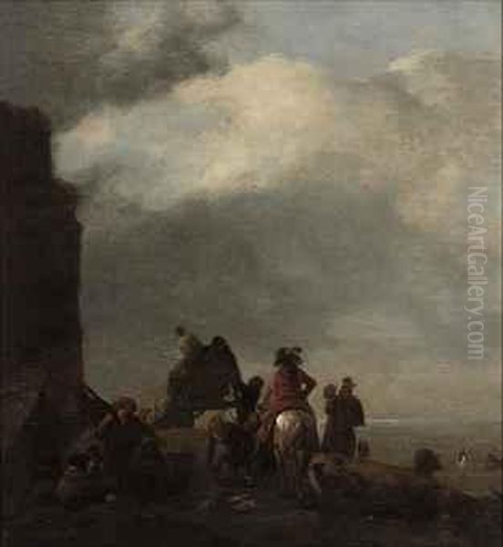 A Coastal Landscape With A Gentleman On Horseback And Peasants On The Shore - view 1