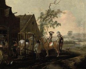 An Elegant Riding Party At A Blacksmith