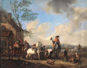 Horsemen Outside A Blacksmith's Workshop