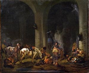Soldatenlager In Einer Kirche by Pieter Wouwermans or Wouwerman