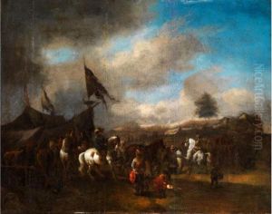 Schimmelreiter Im Feldlager by Pieter Wouwermans or Wouwerman