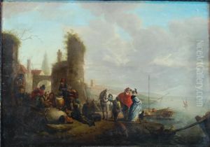 Vignette Of A Port Scene With Figures by Pieter Wouwermans or Wouwerman