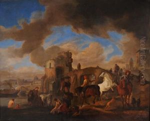Scorcio Di Roma Con Lavandaie E Figure A Cavallo