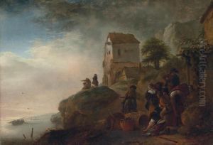 Fishermen Displaying Their Catch On A Rocky Coast by Pieter Wouwermans or Wouwerman