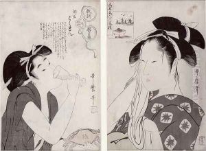 An impertinent woman, from the series Kyokun oya no megane Education Seen Through the Parents Eyes c.1803 and Asahiya Goke the widow, from the series Komei bijin rokkasen, c.1796
