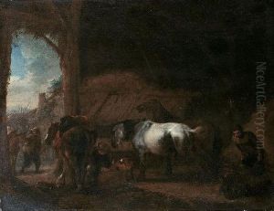 Ein Kleiner Pferdestall by Pieter Wouwermans or Wouwerman