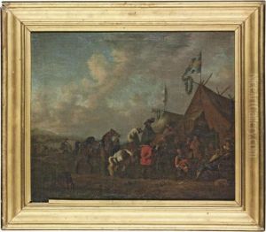Cavalrymen At A Sutler's Tent, A Dune Landscape Beyond by Pieter Wouwermans or Wouwerman