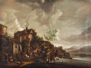 Zug Mit Bagagewagen In Weiter Flusslandschaft