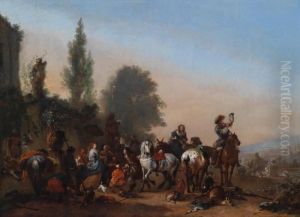 Elegante Brigata Di Cacciatori In Riposo Dopo La Caccia by Pieter Wouwermans or Wouwerman