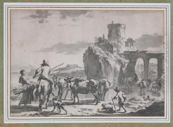 Rustics With Cattle By Ruins - view 1