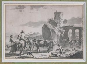 Rustics With Cattle By Ruins by Pieter Wouwermans or Wouwerman