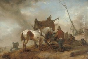 A Peasant Attending A Horse In A Dune Landscape