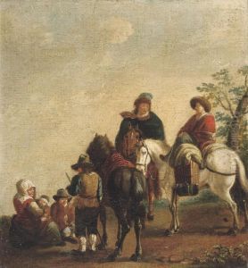 A Wooded Landscape With Figures On Horseback At Rest by Pieter Wouwermans or Wouwerman