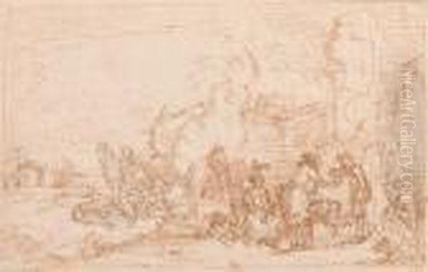 Resting Company Near An Inn. - view 1