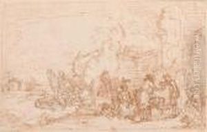 Resting Company Near An Inn. by Pieter Wouwermans or Wouwerman