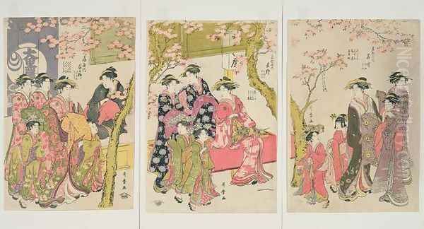 Courtesans Strolling Beneath Cherry Trees Before the Daiko, c.1789 - view 1