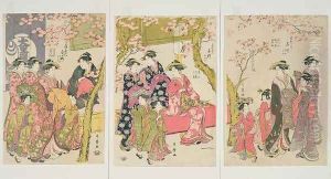 Courtesans Strolling Beneath Cherry Trees Before the Daiko, c.1789 by Kitagawa Utamaro