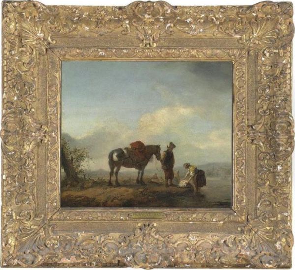 Washerwomen And A Traveler On A River Bank - view 1