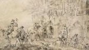 Scene De Village. by Pieter Wouwermans or Wouwerman