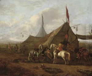 Horsemen At Rest By A Sutler's Tent, An Extensive Landscapebeyond by Pieter Wouwermans or Wouwerman
