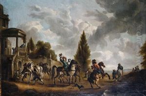 Depart Pour La Chasse - A Hawking Party by Pieter Wouwermans or Wouwerman