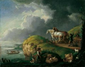 Flusslandschaft Mit Pferdegespann. Flusslandschaft Mit Pferdegespann.