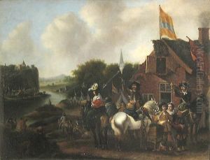 Travellers Outside An Inn by Pieter Wouwermans or Wouwerman