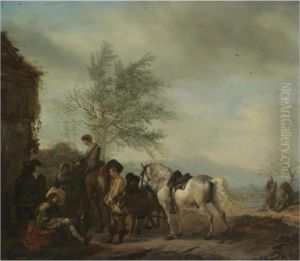 A Lakeside Halt With Travellers Resting by Pieter Wouwermans or Wouwerman