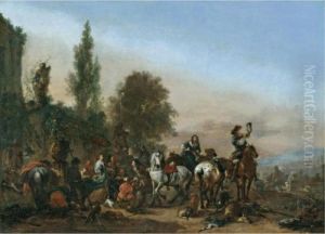 An Elegant Company Resting After A Hunt by Pieter Wouwermans or Wouwerman