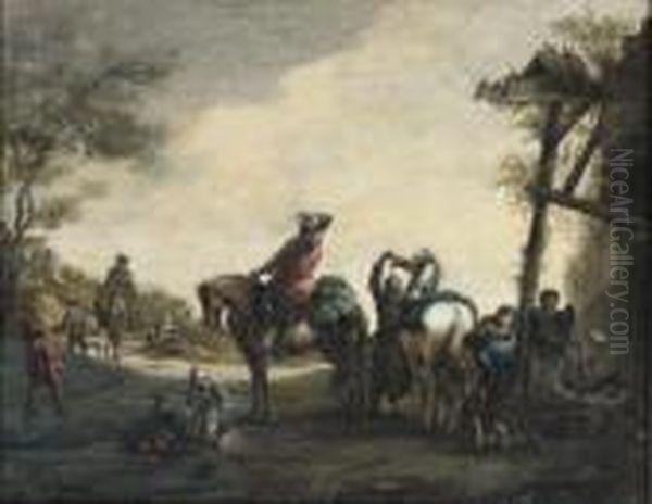 Horsemen Outside A Blacksmith's With Chlidren Playing Nearby - view 1