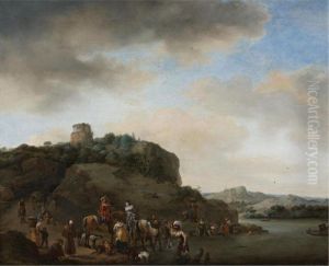 Landscape With A Hawking Party Stopped By A River