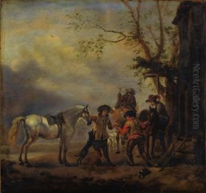 A Hunting Party Departing From An Inn by Pieter Wouwermans or Wouwerman