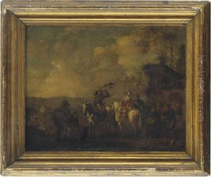 Elegant Figures Returning From A Hunt by Pieter Wouwermans or Wouwerman