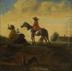 Rastende
Jagdgesellschaft. by Pieter Wouwermans or Wouwerman