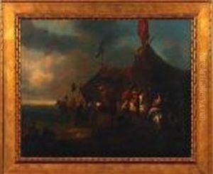 Military Encampment Scene With Officers On Horseback by Pieter Wouwermans or Wouwerman
