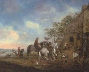 Travellers At Rest At A Farrier by Pieter Wouwermans or Wouwerman