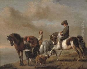 A Landscape With Horsemen By A Bank