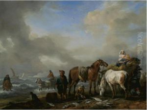 Fishermen On A Beach With Their 
Catch [engraved Charles Emmanuel Patas (1744-1802), La Chasse Maree 
Almande.] by Pieter Wouwermans or Wouwerman