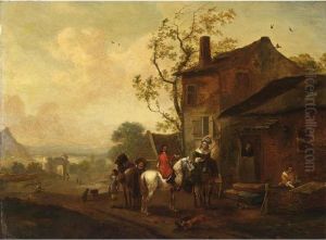 An Elegant Hunting Party Near An Inn by Pieter Wouwermans or Wouwerman