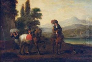 An Elegant Figure On Horseback With A Groom In A Landscape by Pieter Wouwermans or Wouwerman