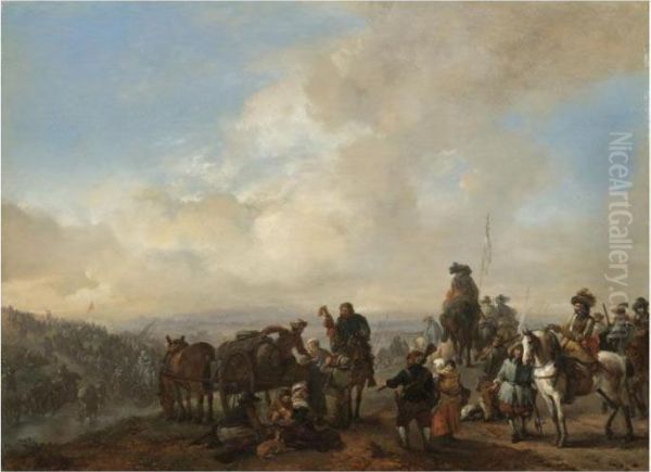 Landscape With Cavalrymen Crossing A Ford And Peasants Taking Refreshment From A Wagon - view 1