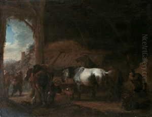 Ein Kleiner Pferdestall.
Monogrammiert Unten Rechts: Phw.
Ol Auf Holz. H 27; B 35 by Pieter Wouwermans or Wouwerman