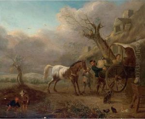 A Landscape With Travellers Unloading Their Wagon Near A Barn A Landscape With Travellers Unloading Their Wagon Near A Barn