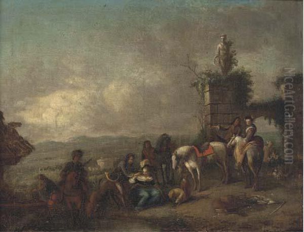 A Hunting Party At Rest In A Landscape - view 1
