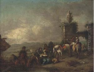 A Hunting Party At Rest In A Landscape by Pieter Wouwermans or Wouwerman