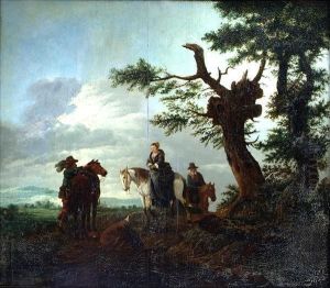 A Lady On Horseback With Other Figures Resting By Trees