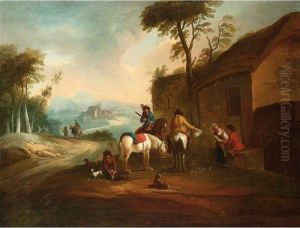 An Italianate Landscape With Horsemen Resting Near An Inn by Pieter Wouwermans or Wouwerman
